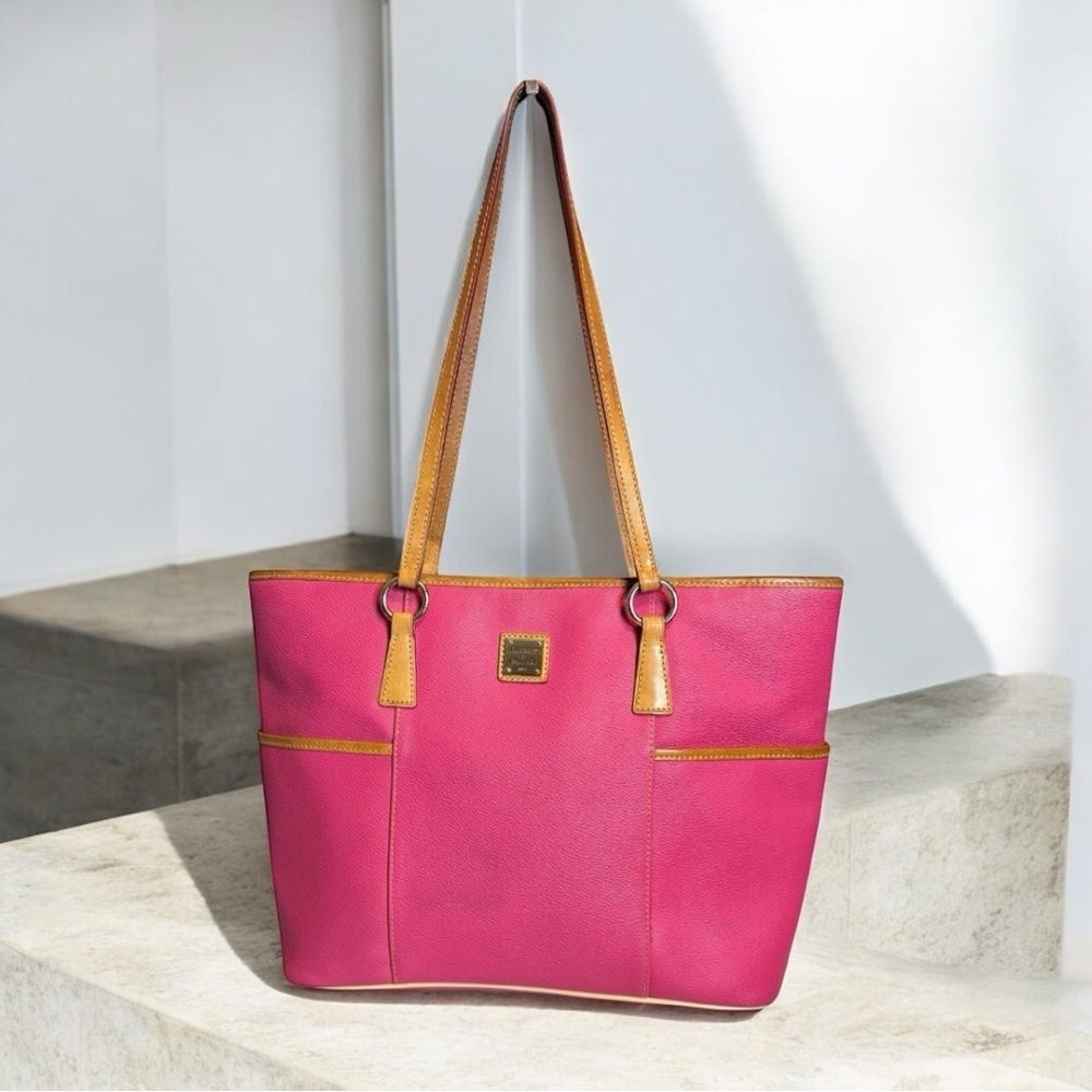 Dooney & Bourke | Helena Pebbled Leather Zip Top Shopper Tote Bag Purse Pink